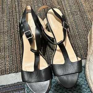 Cole Haan Black Leather T-Strap Slingback Sandals